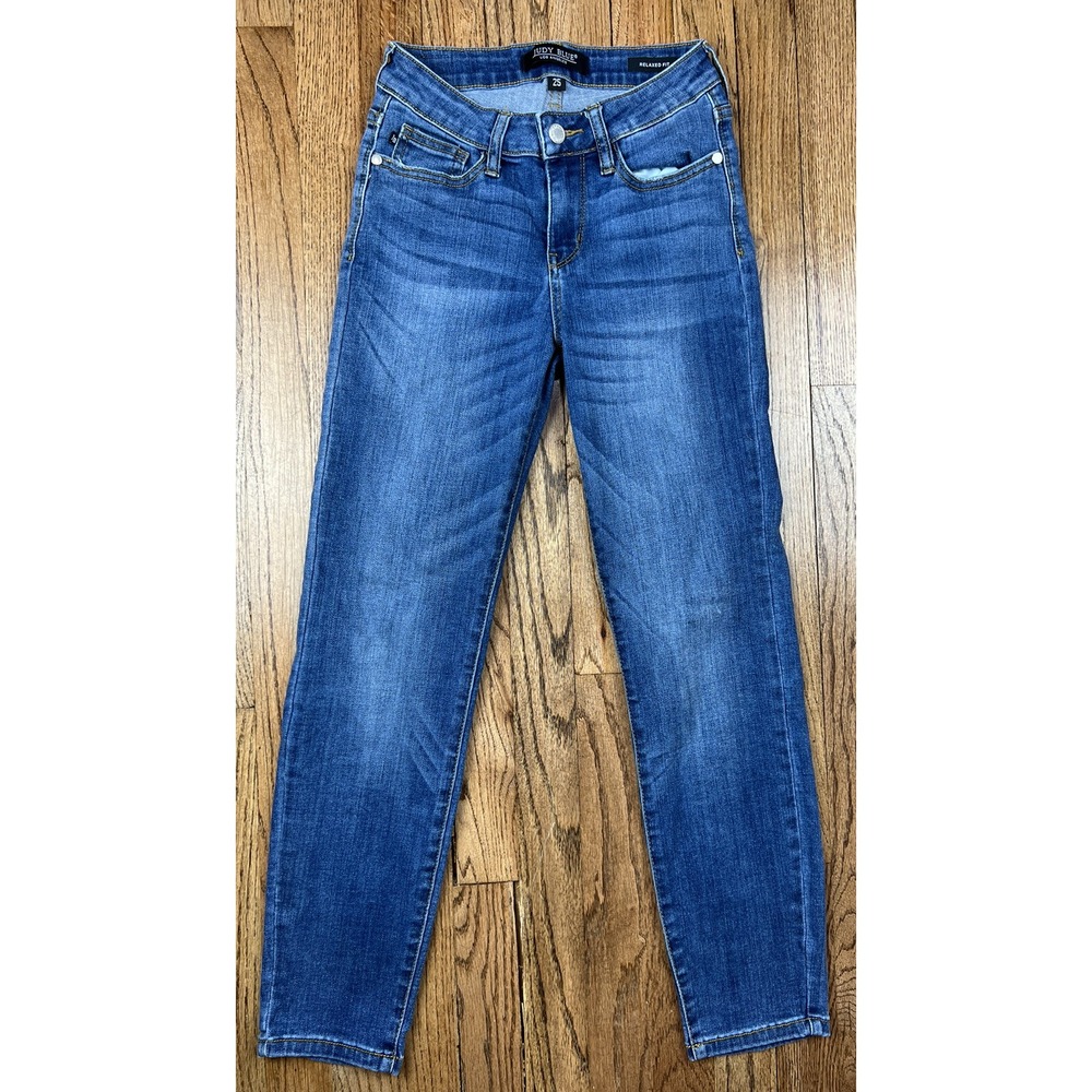 Judy Blue 1|25 Denim Blue Jeans Relaxed‎ Fit Distressed Size 24x28